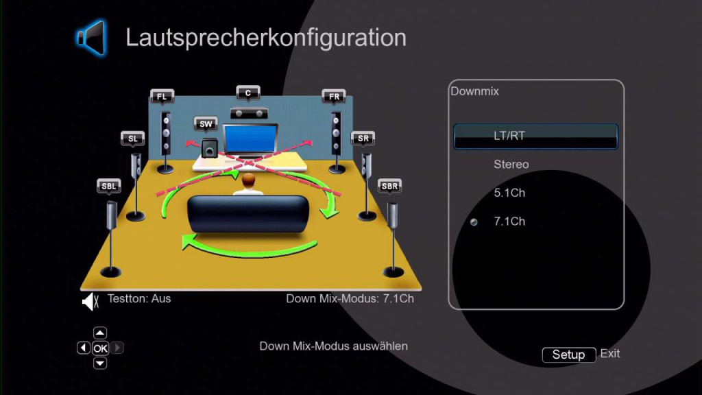On-Screen Menü Lautsprecherkonfiguration