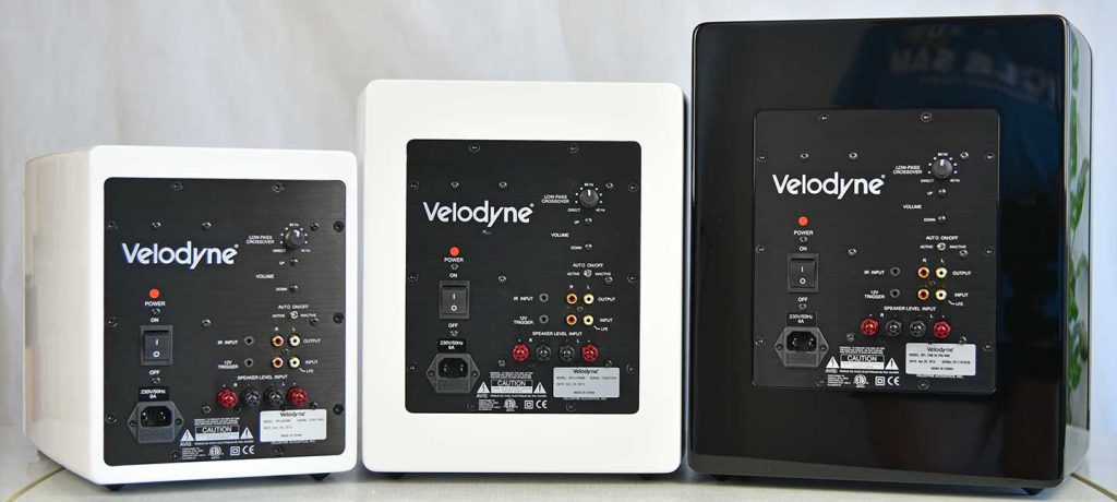 Rückseiten der Velodyne SPL-800 Ultra, Velodyne SPL-1000 Ultra und Velodyne SPL-1200 Ultra