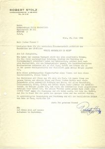 Brief Robert Stolz an Fritz Wunderlich