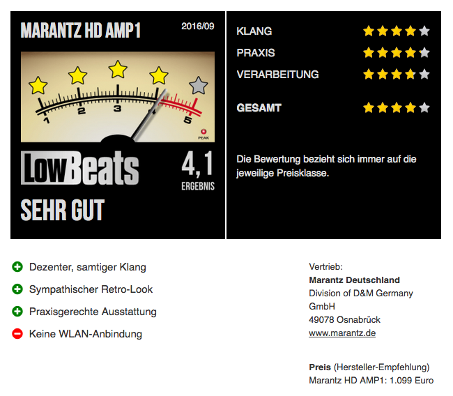 Die LowBeats Einzel-Bewertung des Marantz HD AMP1