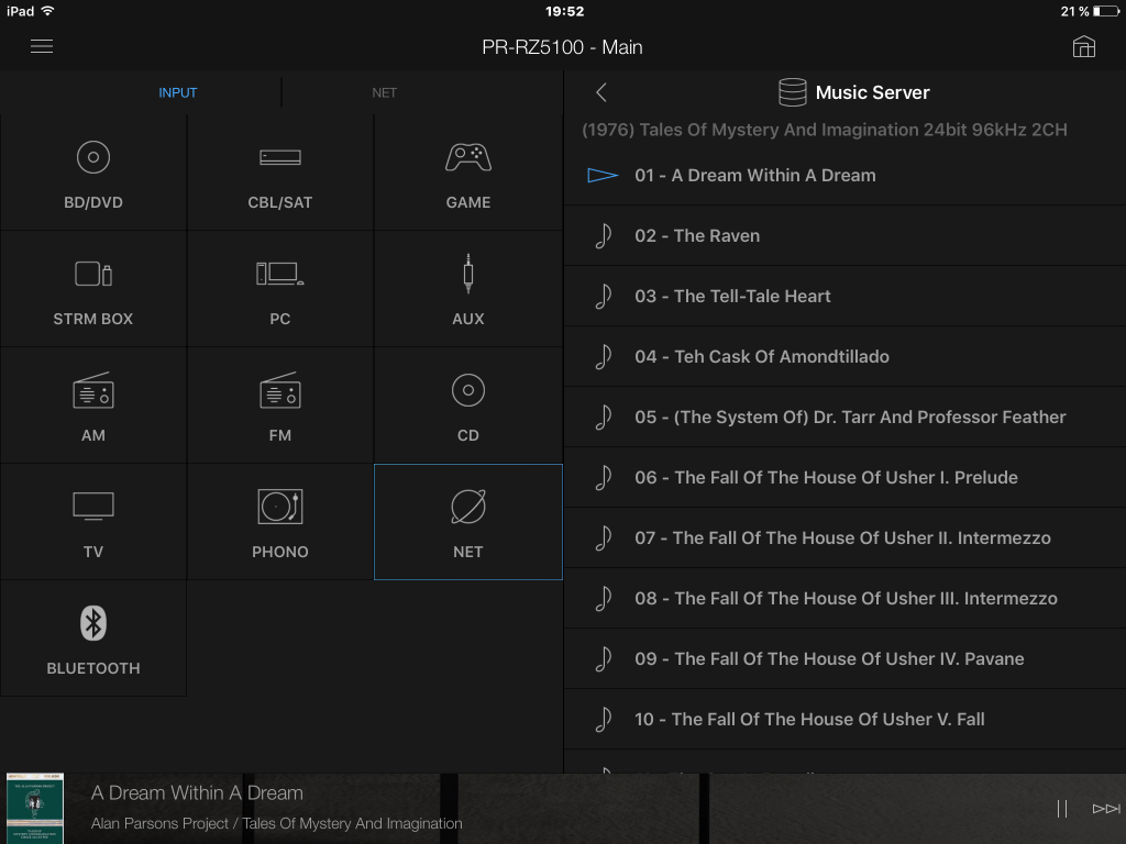 iPad App: Eingangswahl und Playlistverwaltung
