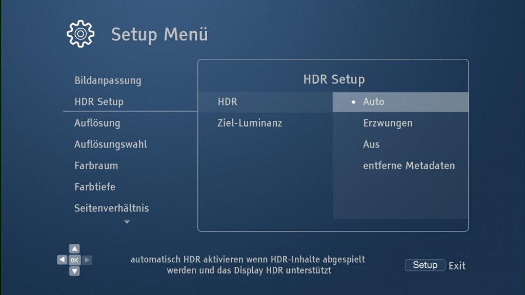 Oppo UDP-205 On-Screen-Menü: Ausgabe von HDR