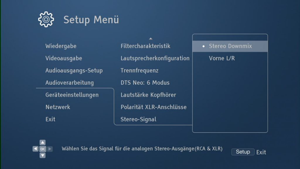 Oppo UDP-205 On-Screen-Menü: Die Stereoausgänge