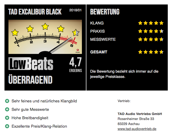 TAD Excalibur Black Bewertung