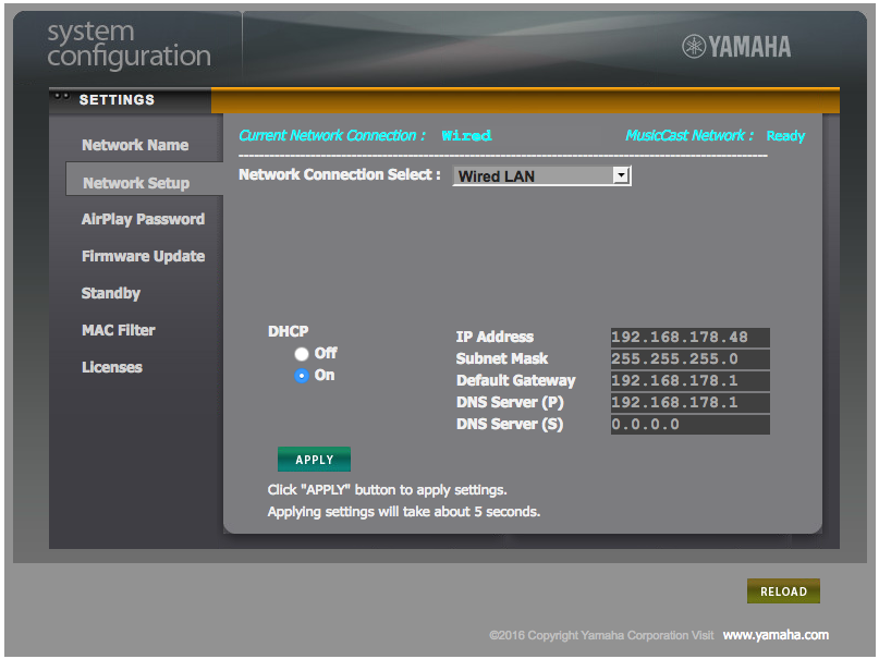 Yamaha NP-S303 webserver