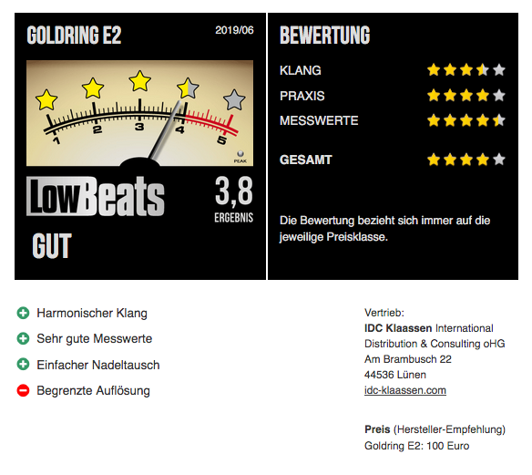 LowBeats Bewertung Goldring E2