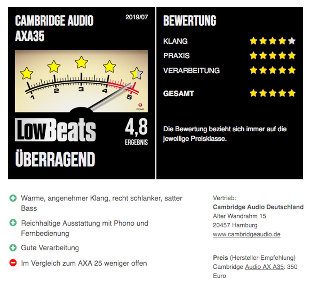 LowBeats Bewertung Cambridge Audio AX A35