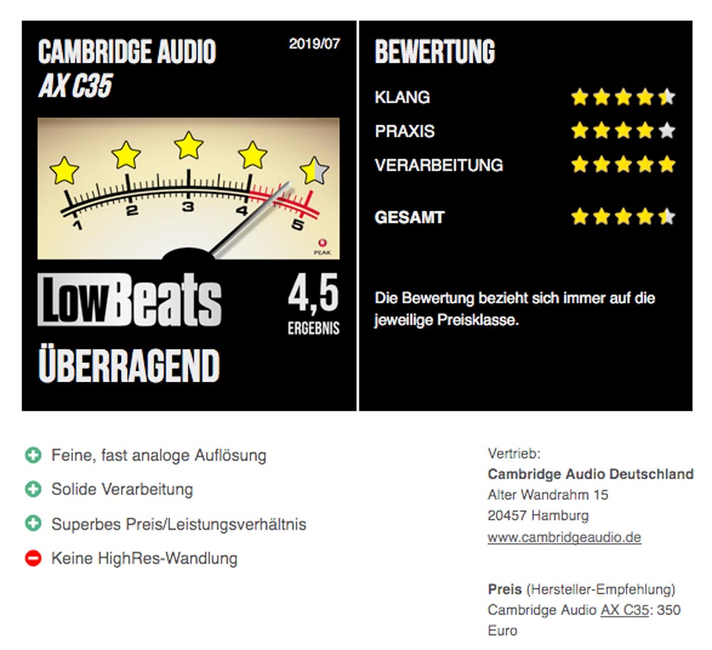 LowBeats Bewertung Cambridge Audio AX C35