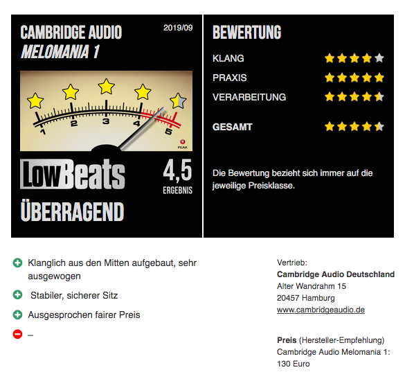 LowBeats Bewertung Cambridge Audio Melomania 1
