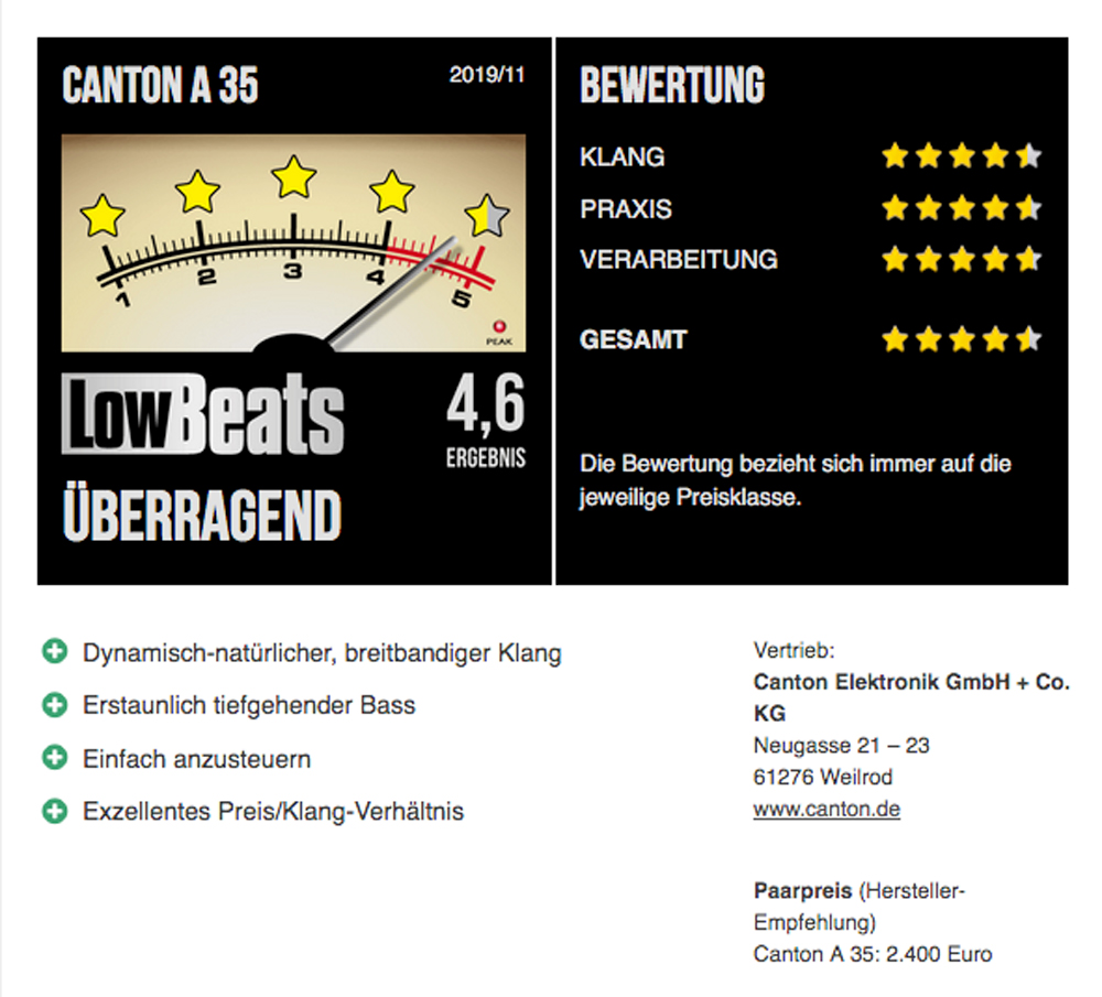 LowBeats Bewertung Canton A35