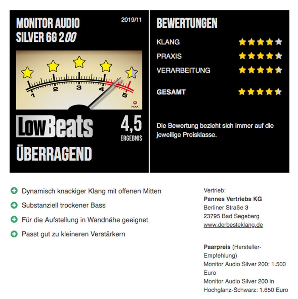 LowBeats Bewertung Monitor Audio Silver 6G 200