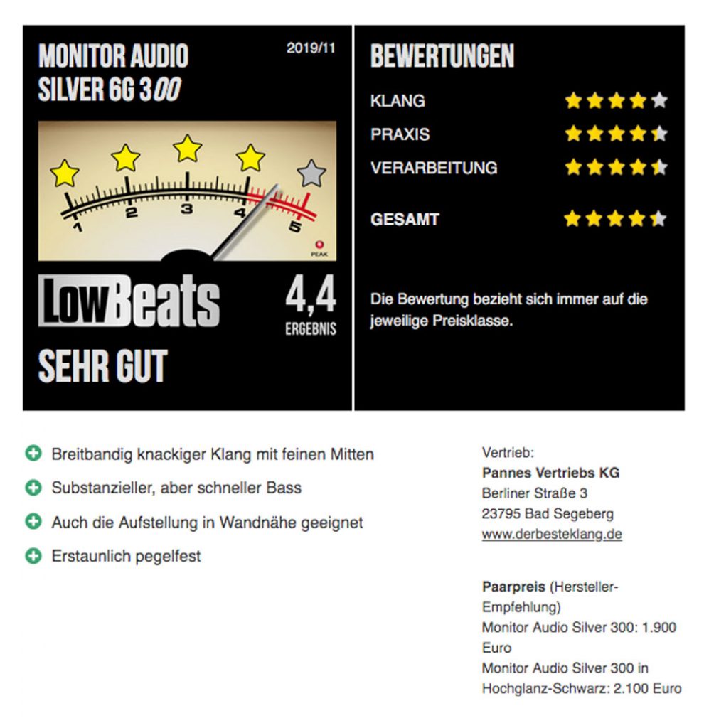 LowBeats Bewertung Monitor Audio Silver 6G 300
