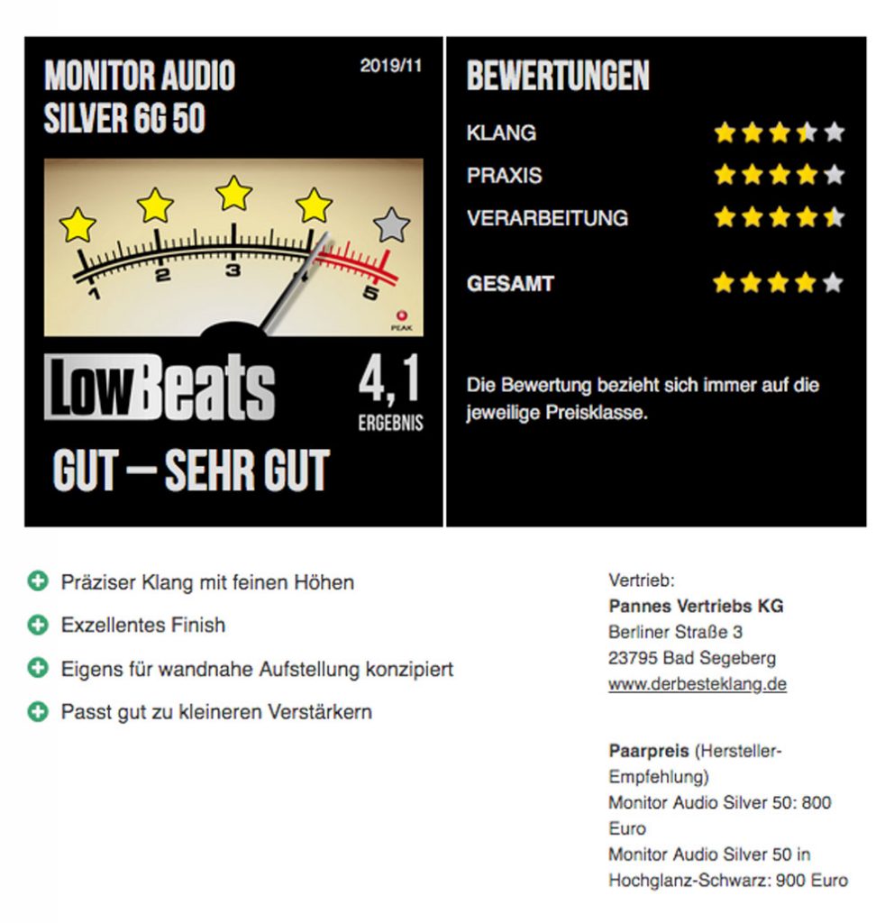 LowBeats Bewertung Monitor Audio Silver 6G 50