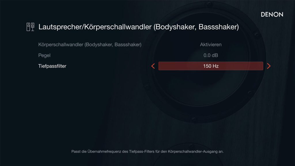 Denon On-Screen-Display: Körperschallwandler Konfiguration (Foto: R. Vogt)